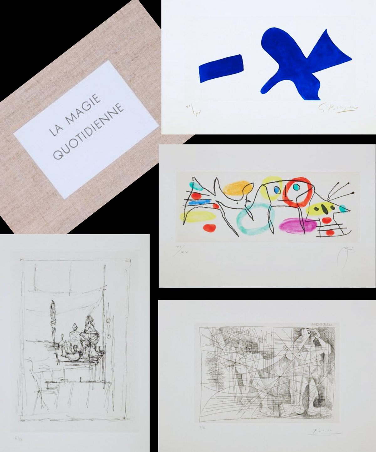 La Magie Quotidienne. With 6 original etchings, 2 woodcuts and 1 lithographLa Magie Quotidienne. Picasso, Mir, Arp, Giacometti, Braque, Zao wou-ki